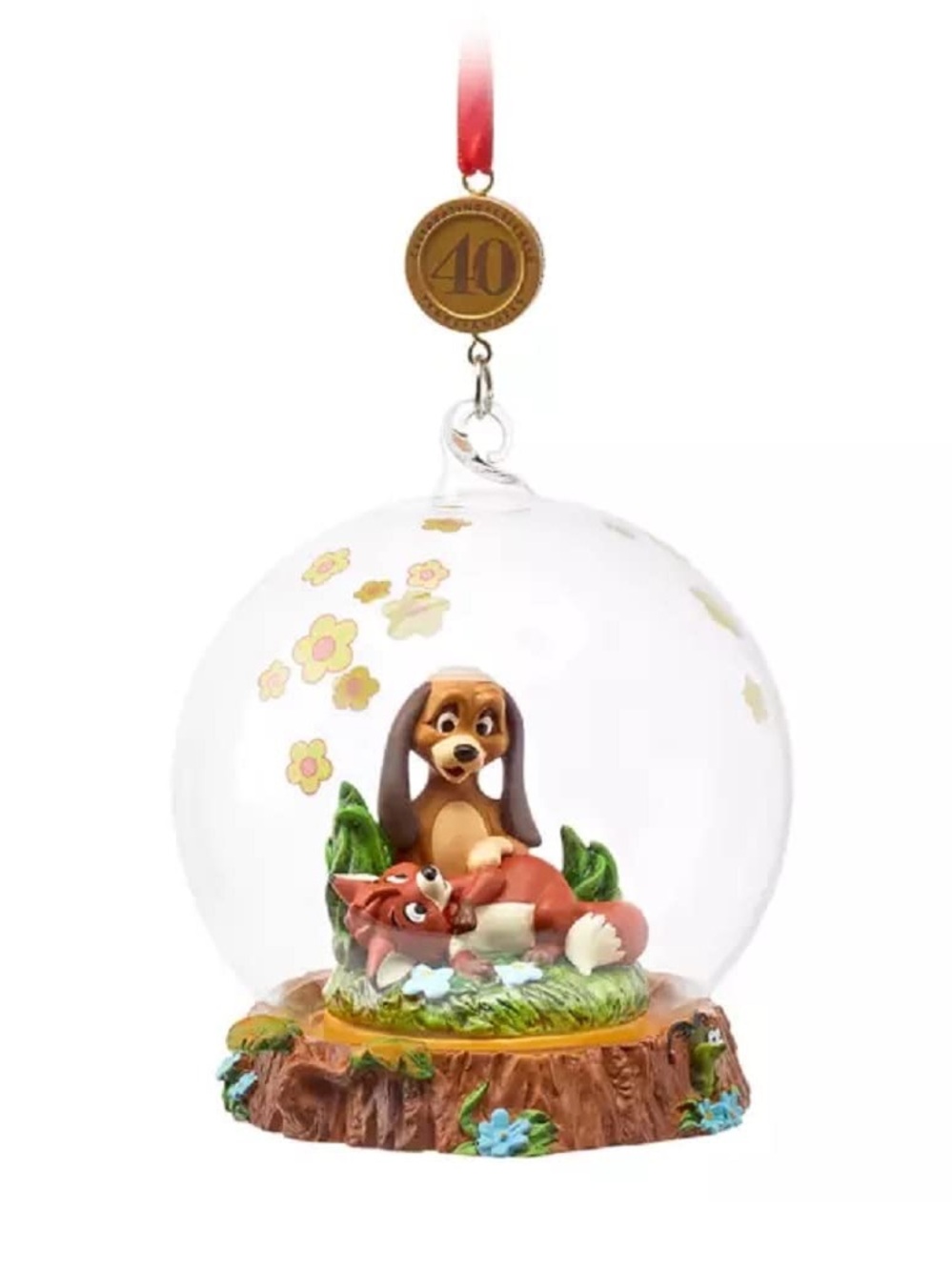 Disney Parks Fox and the Hound 40th Anniversary Glass Ornament NWT